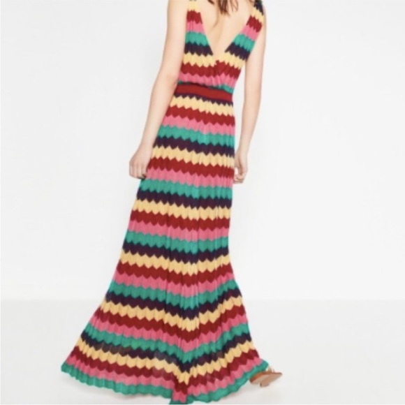 Zara Colorful Chevron Print V-Neck Maxi Dress - Picture 2 of 7